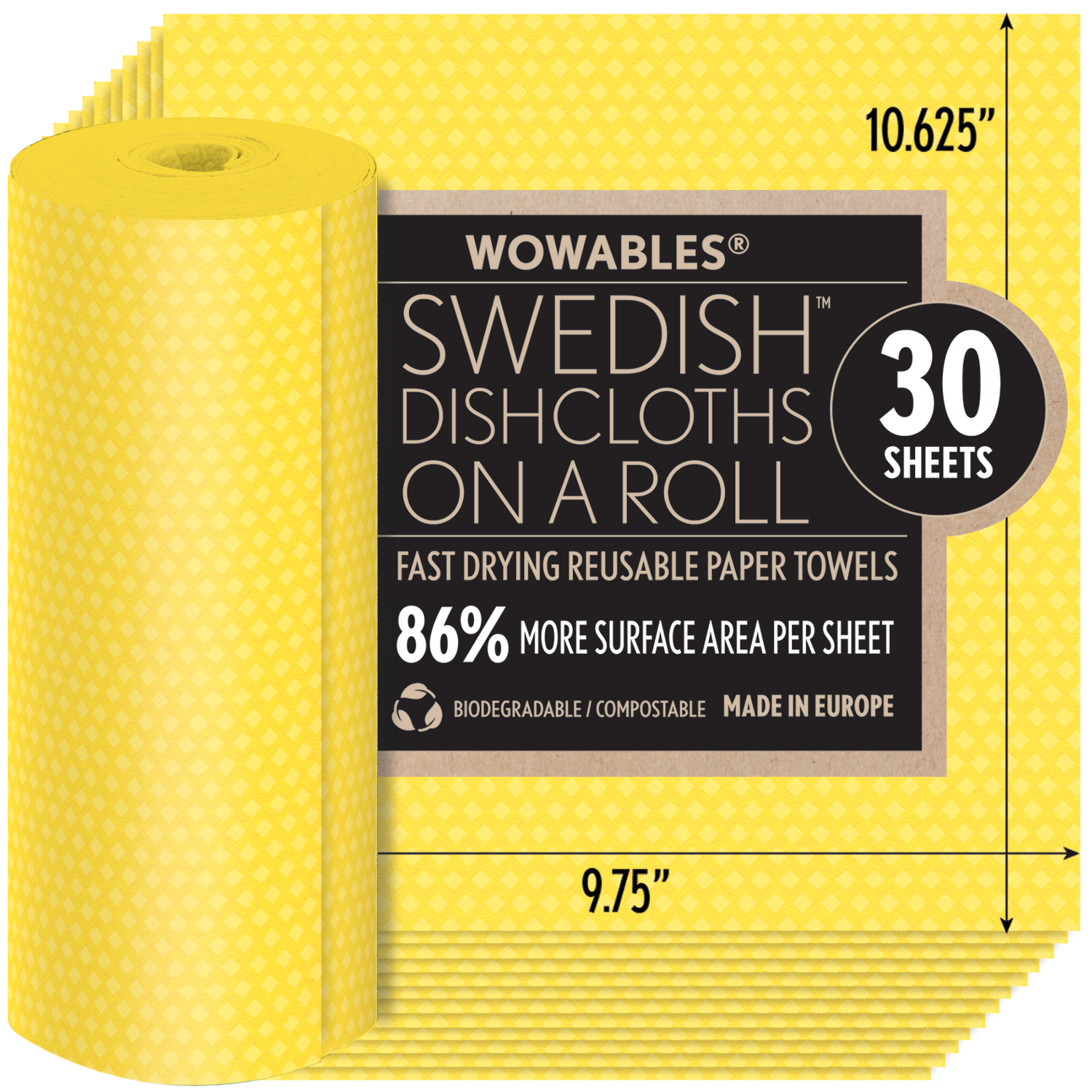 Yellow  1 Roll of 30 Sheets – Wowables®-The Reusable Paper Towels